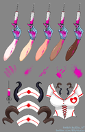 arm artist:elly asset_collection blood_smear blood_splatter clothes danganronpa female gloves halloween has:horns hat large_chest medical_gloves needle nurse nurse_uniform outfit pink_blood png price:free with_arm // 780x1205 // 441KB