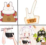 artist:umtr211004 asset bowl chopsticks food kagami_mochi mochi new_years orange ozoni png rabbit with_arms // 1488x1446 // 216KB