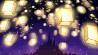 artist:rokirokidan background castle cityscape lantern_festival night outdoors paper_lantern png series:disney series:rapunzel // 1024x576 // 30KB